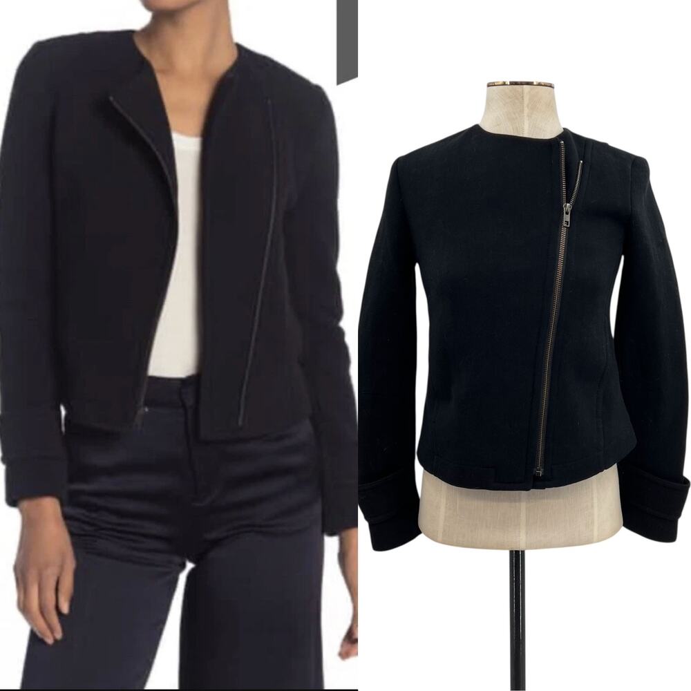 Vince Asymmetrical Knit Moto Jacket Blazer Cotton Blend Black Size 2